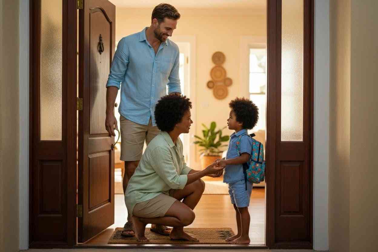 Adult interacting with children in a warm, familial setting